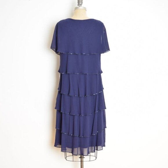 vintage Y2K dress navy tiered fairy flapper flutter beaded party midi witch M - Picture 6 of 8